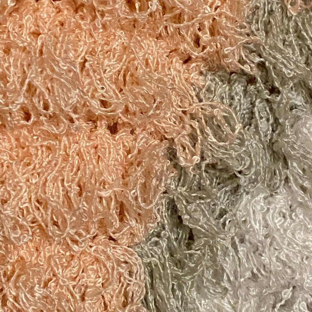 CRISTINA'S White Gray & Pink Pastel Shaggy Fluffy Sweater Hand Crochet Size (L) - Picture 6 of 7